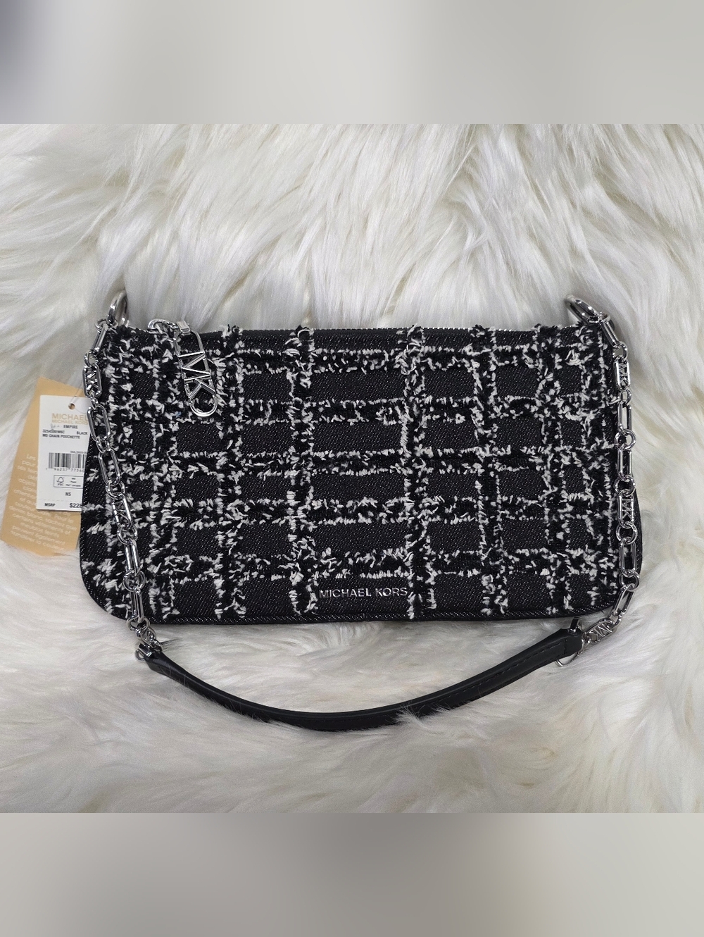 Michael Kors Empire Medium Frayed Denim Chain-Link Pochette